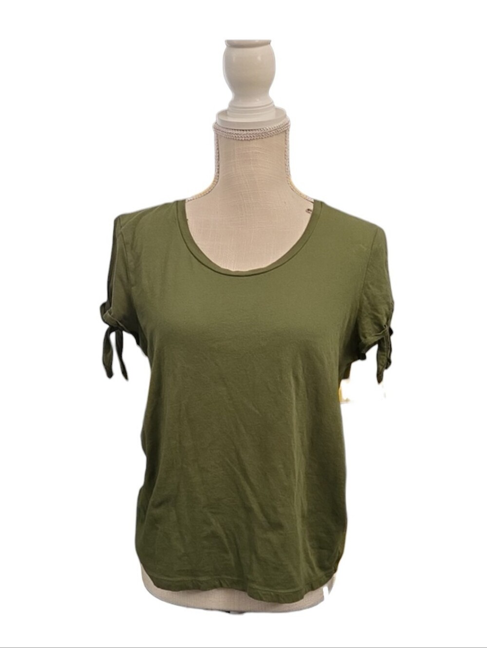 J. Crew Olive Short-Sleeve Tee with Tie Sleeves